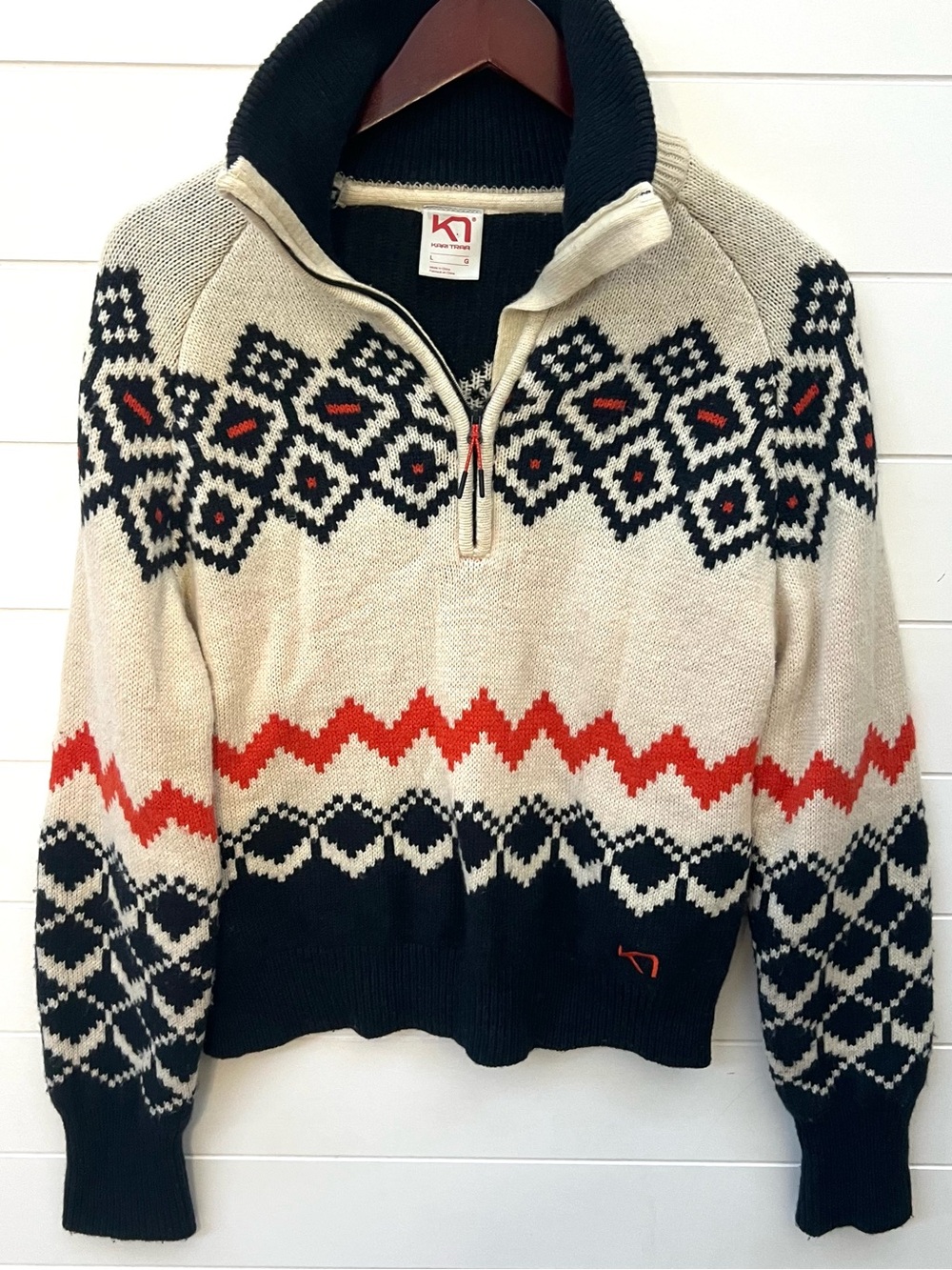Kari Traa Agnes Knit Wool Sweater L Nordic Scandinavian Half Zip Ski Fair Isle